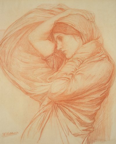 Estudo para &39;Boreas&39; (giz vermelho em papel matizado) de John William Waterhouse